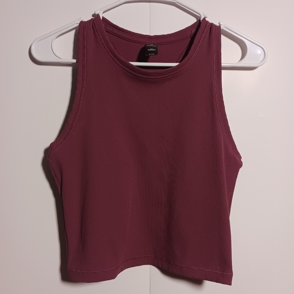 90° Mauve Ribbed Fitted Cropped Racer Back Tank Top Size Medium - Picture 1 of 5